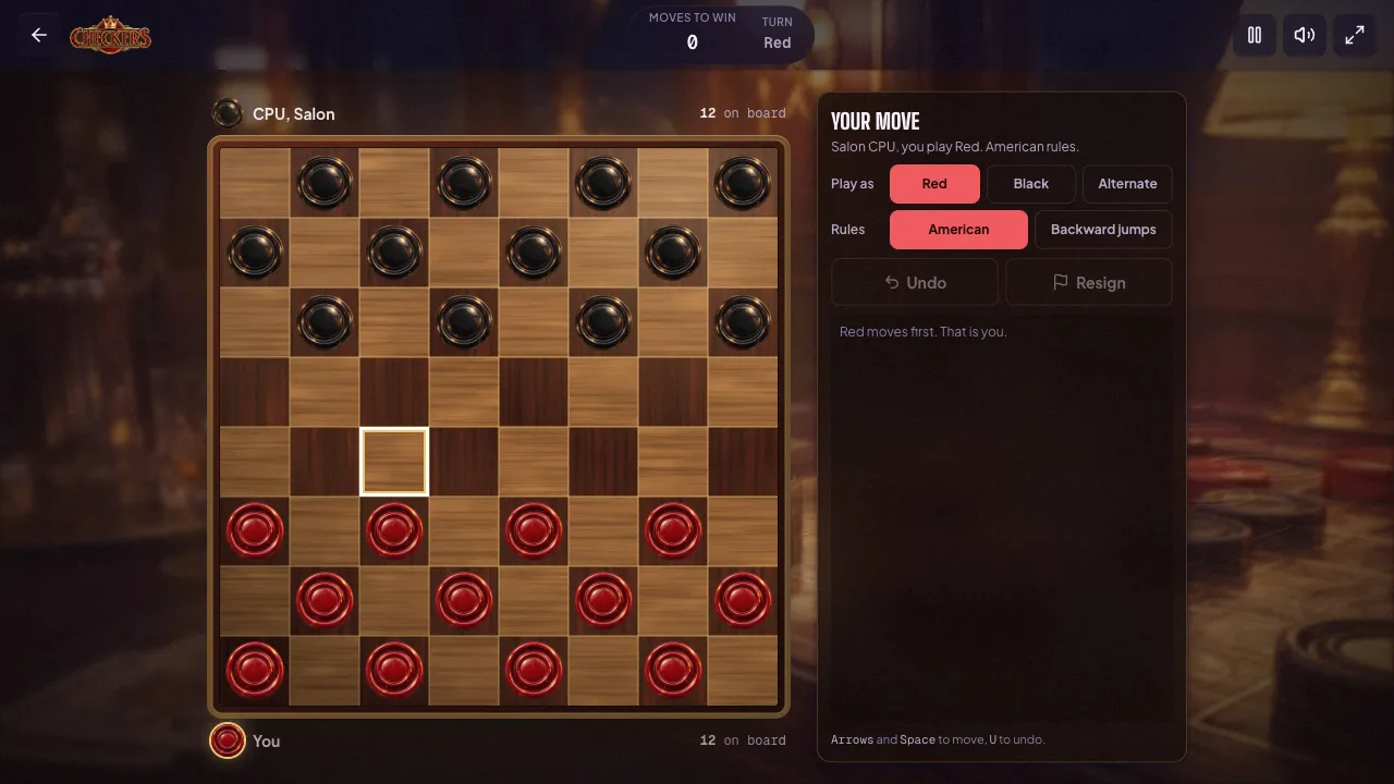 checkers gameplay, moment 1