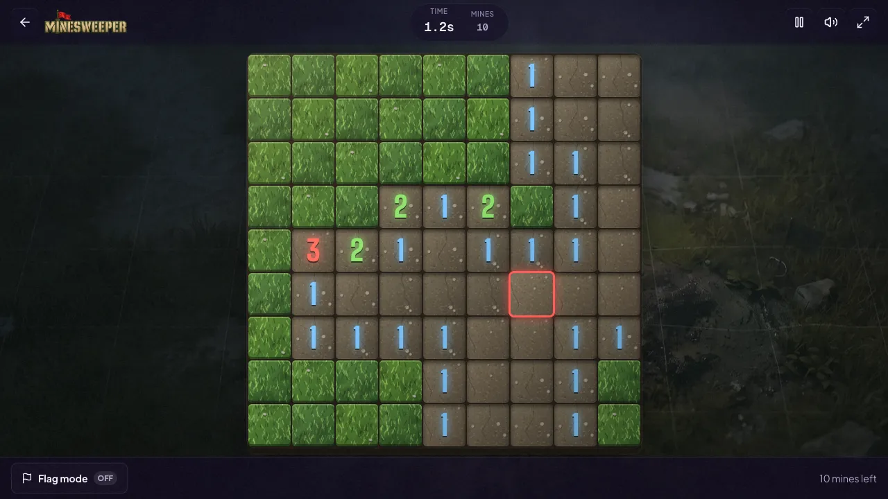 minesweeper gameplay, moment 1
