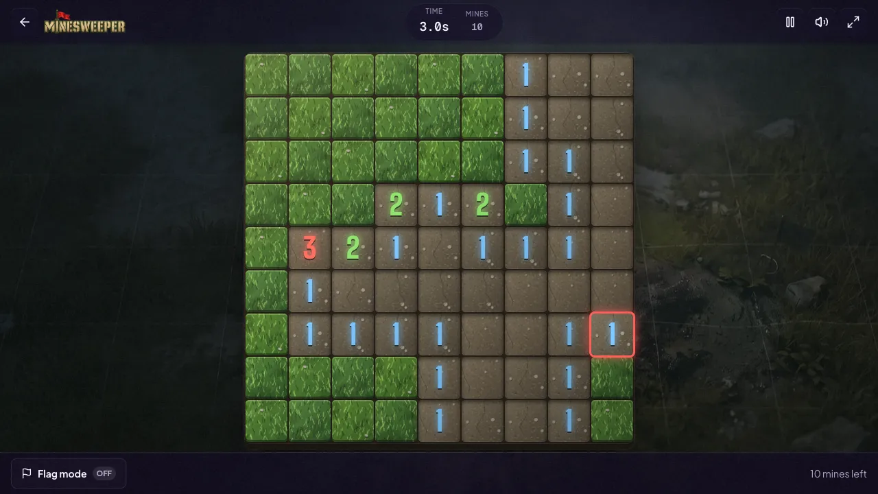 minesweeper gameplay, moment 2