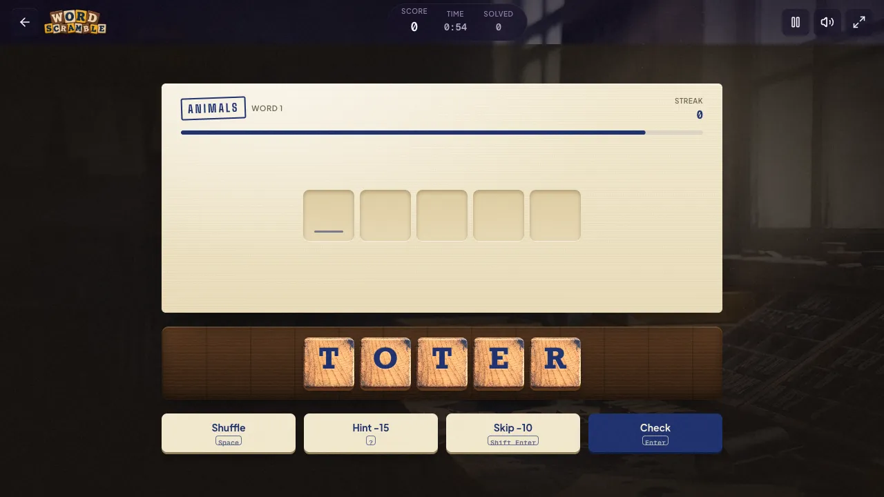 word scramble gameplay, moment 3